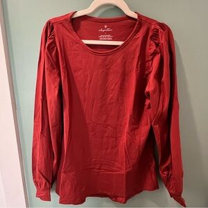 Elegantees Ashleigh Puff-sleeve Long-sleeve tee, Large, Rust/Sienna color